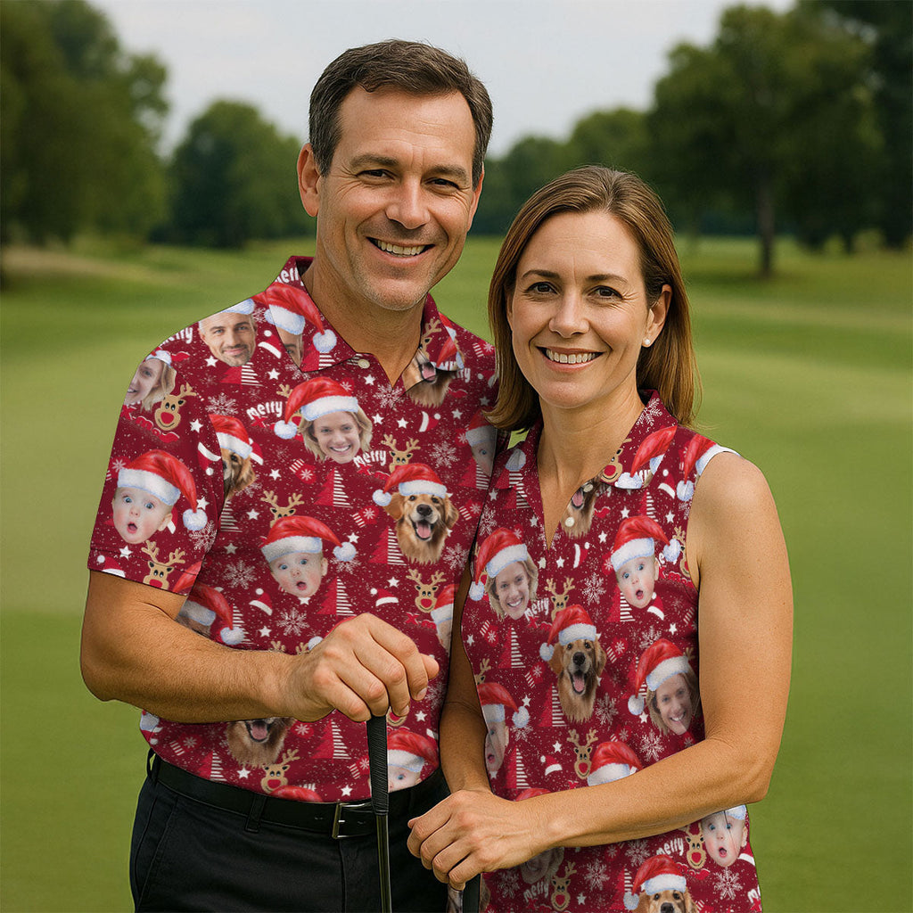 Custom Red Nose Reindeer Merry Xmas Red Golf Shirt, Christmas Golf Shirt, Polo Shirts For Men, Golf Gift For Men