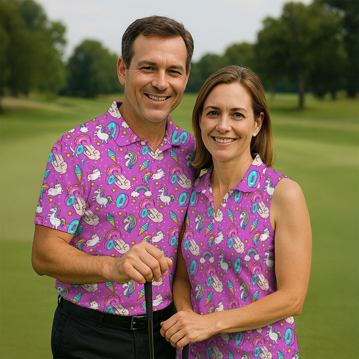 Funny Donut Fingers Pink Adult Humor Mens Golf Shirts, Polo Shirts For Men, Valentines Golf Gift
