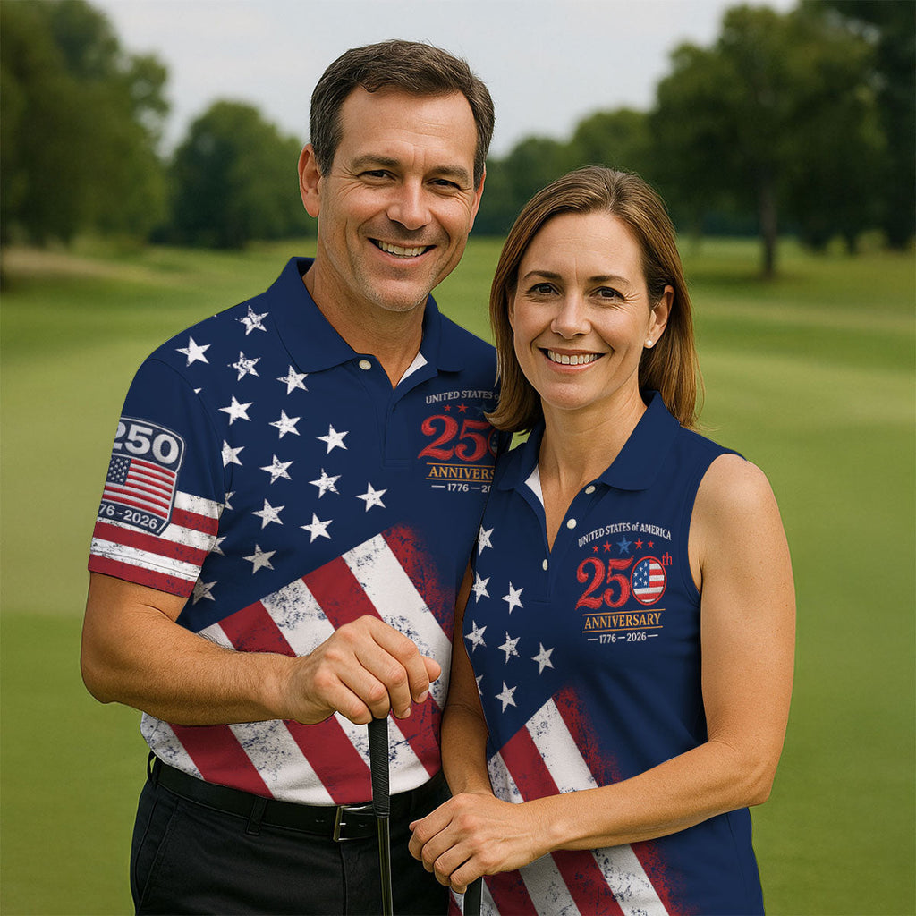 USA 250th Anniversary American Flag Men Golf Shirt, 4th Of July Polo ShirtFor Men