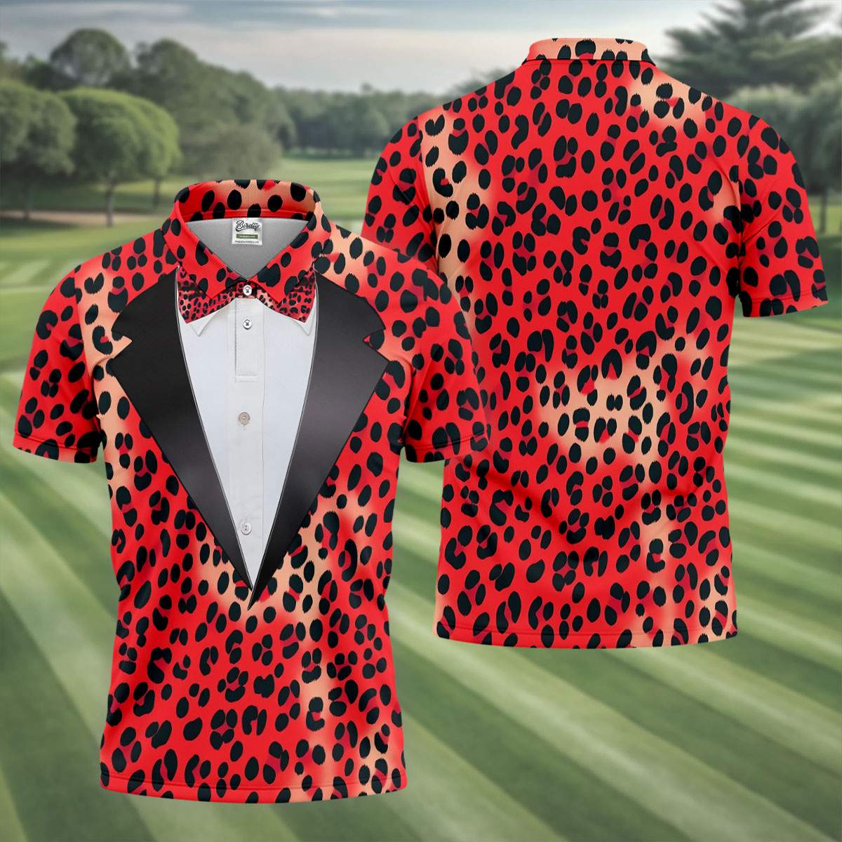 Red Leopard Funny Costume Hawaiian Golf Shirt, Polo Shirts For Men, Golf Shirts For Men