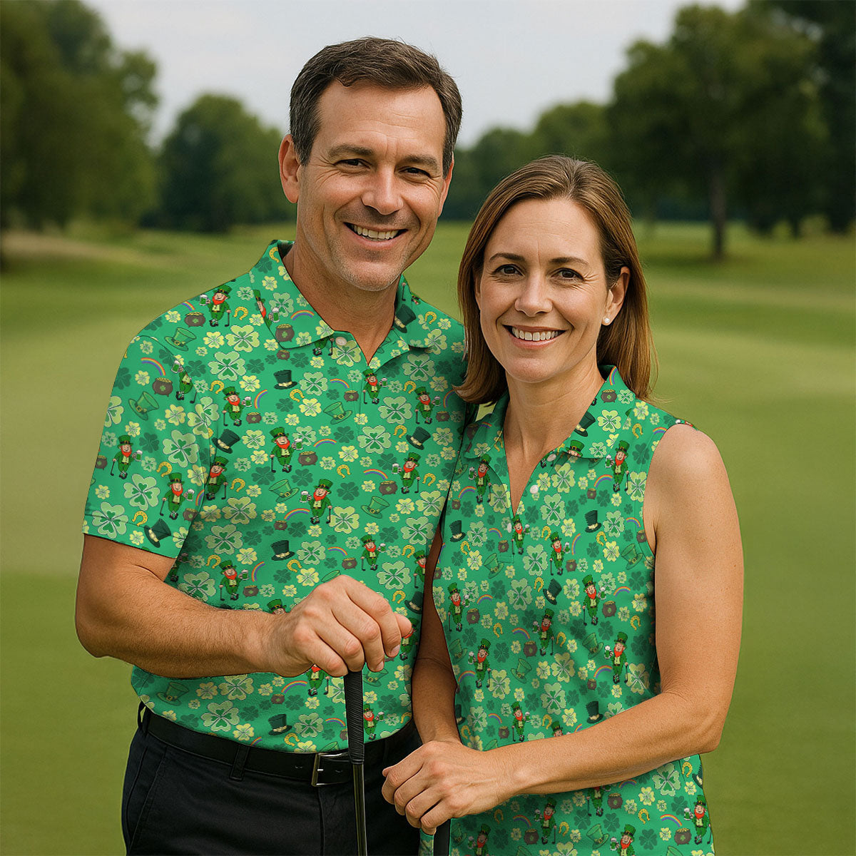 Shamrock St Patrick's Day Light Green Golf Shirt, Polo Shirts For Men, Golf Shirts For Men, Golfing Apparel