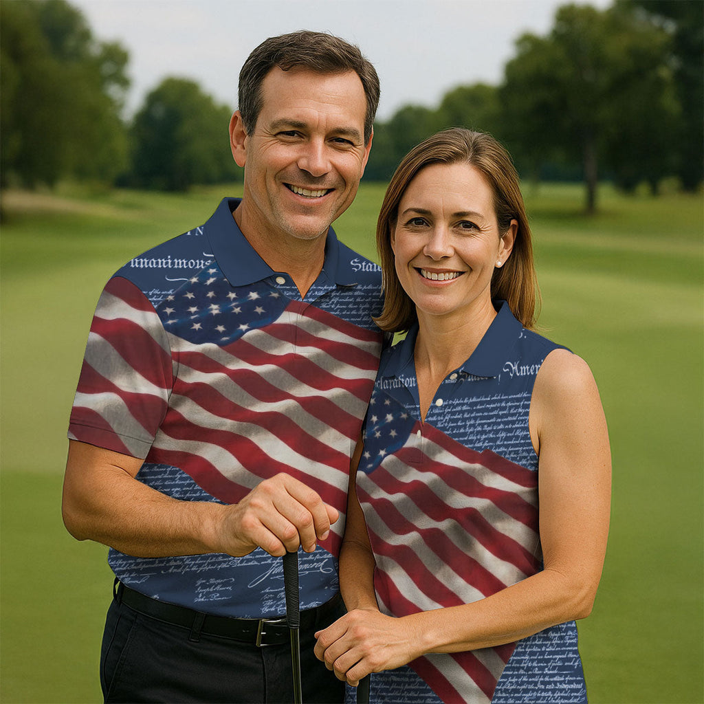 Patriotic American Flag Declaration Of Independence 4th Of July Navy Golf Shirt, 250th Anniversary Polo ShirtFor Men