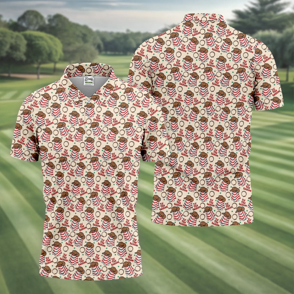 Tis The Season Western Christmas Fun Men's Golf Polos, Golf Tops For Men, Christmas Golf Shirt