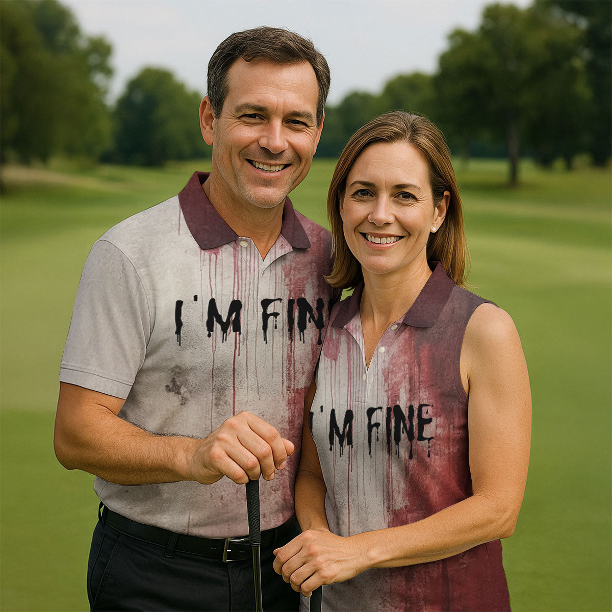 I'm Fine Halloween Blood Splatter Golf Tops For Men, Horror Blood Polo Shirts For Men, Unique Gift For Golfer