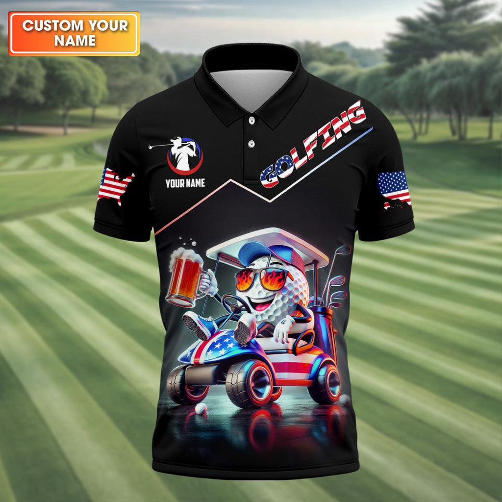 Let's Get Drunk And Drive The Golf Cart Custom Men's Golf Polo Shirt, Funny Golf Shirt, Dad Golf Gift