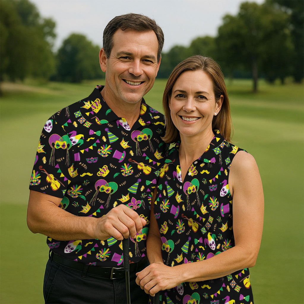 Festive Mask Purple Green Gold Mardi Gras Golf Shirt, Polo ShirtFor Men, Golf Shirts For Men