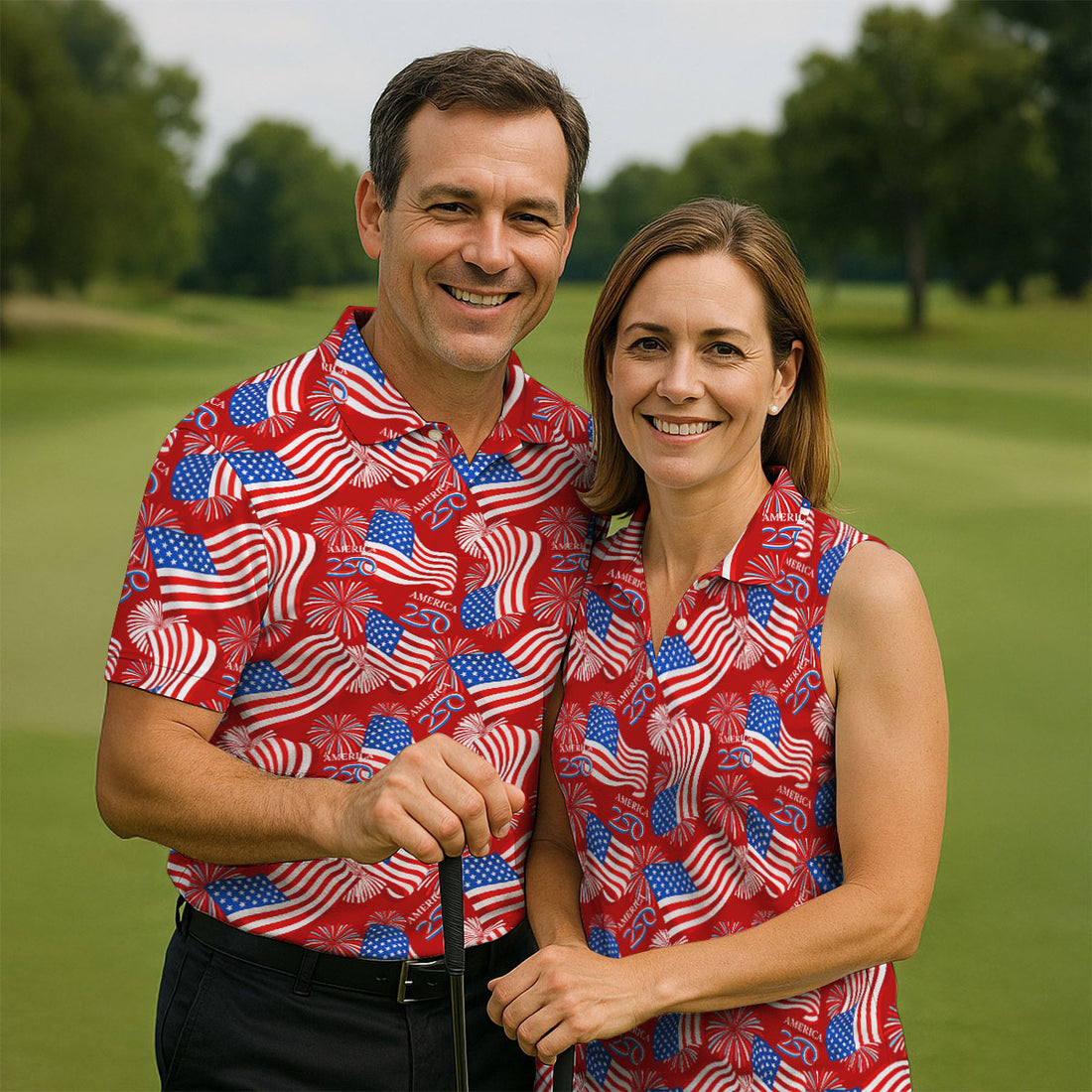 America 250 Anniversary Patriot Flag Red Golf Shirt, Golf Tops For Men, Golf Shirts For Men