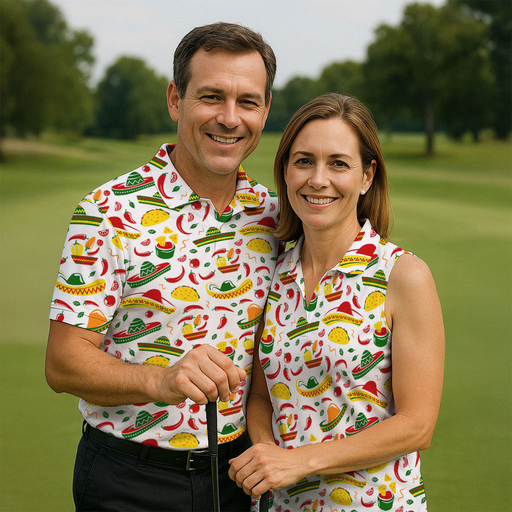 Mexican Fiesta Seamless Pattern Golf Tops For Men, Cinco De Mayo Celebration Golf Shirts For Men