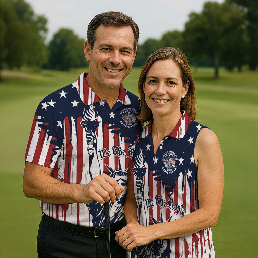 We The People 250 Years Statue Of Liberty And Flag Pattern Patriotic Golf Shirt, Golf Shirts For Men