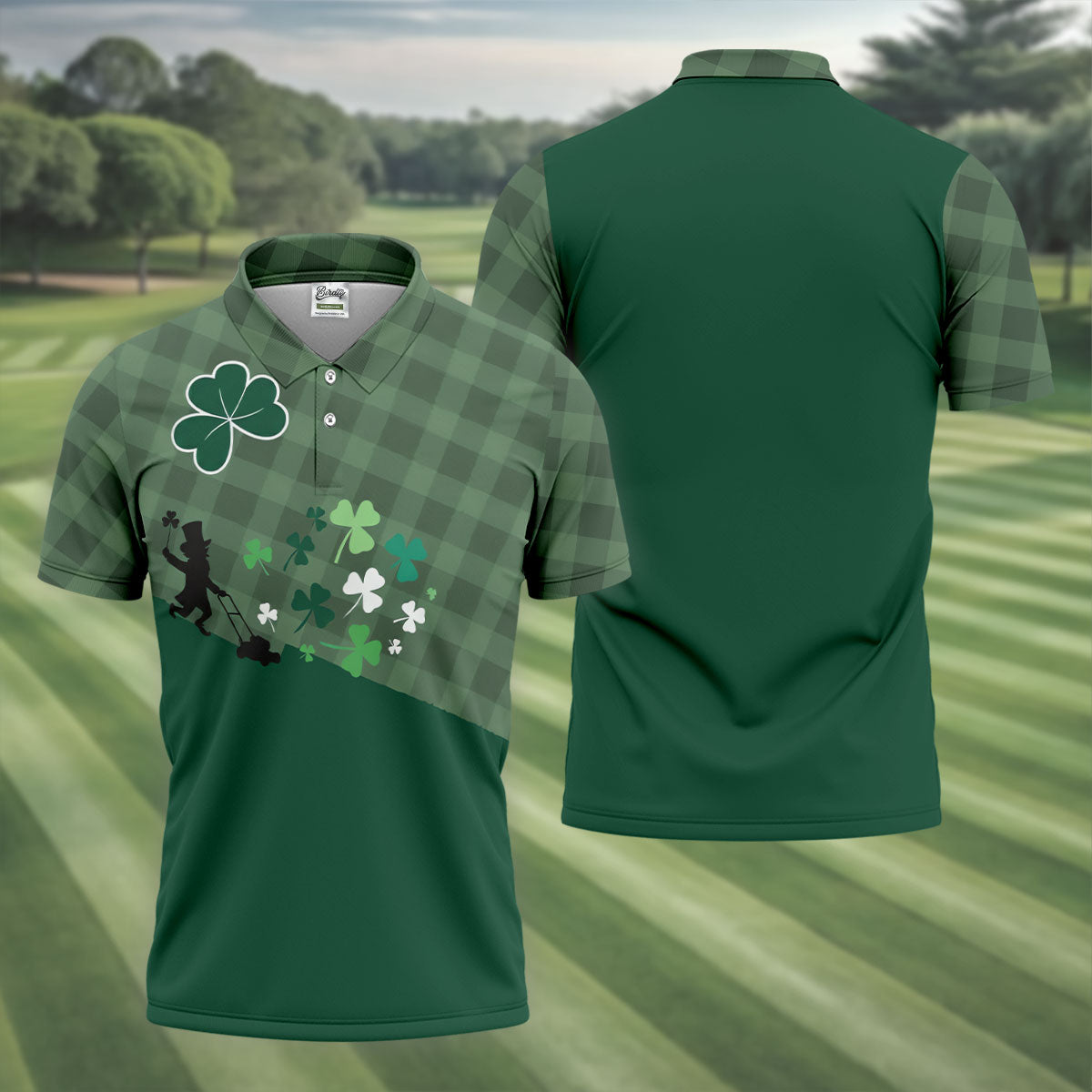 Green Checkered Leprechaun Shamrock St Patrick's Day Golf Shirt, Performance Golf Shirt, Polo Shirts For Men