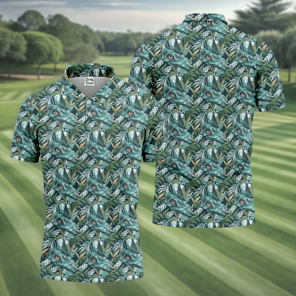 Dinosaur Head Tropical Vibe Golf Tops For Men, Polo Shirts For Men, Golf Shirts For Men