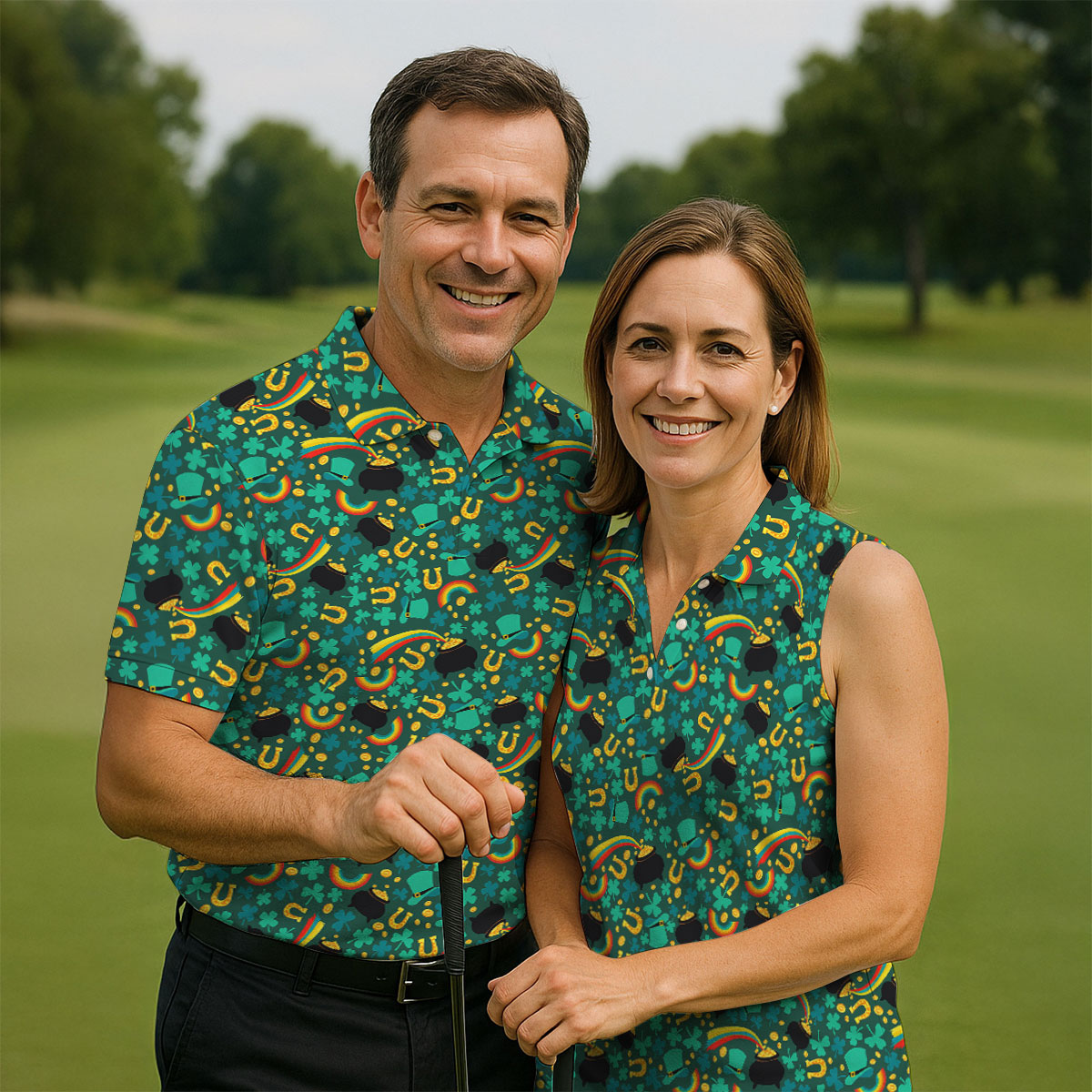 Shamrock Beer Lucky Four Leaf Clover St Patrick's Day Pot Of Gold Polo Shirts For Men, Golf Gift For Men