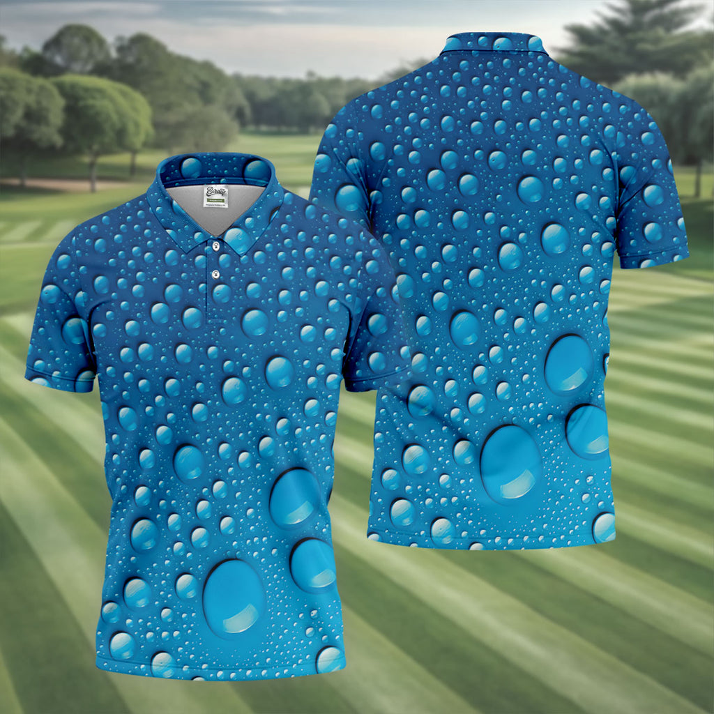 Rain Drops Blue Golf Shirt, Golf Tops For Men, Golf Shirts For Men, Polo Shirts For Men