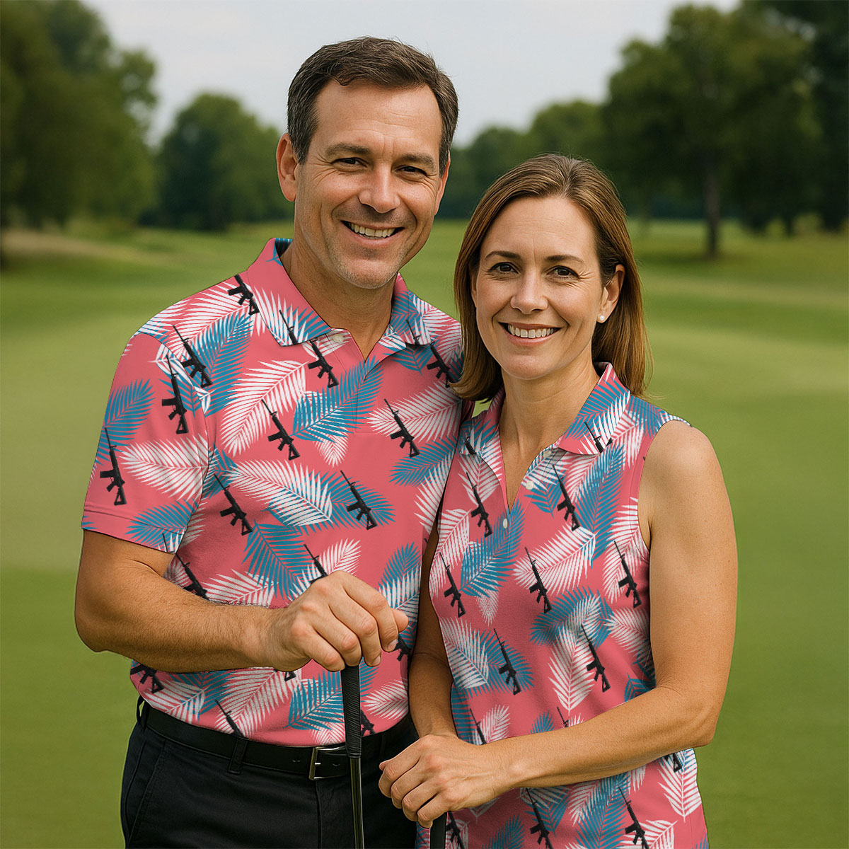 Freedom Lifestyle Green And Pink Hawaiian Golf Shirt, Women's Golf Tops, Ladies Golf Shirt