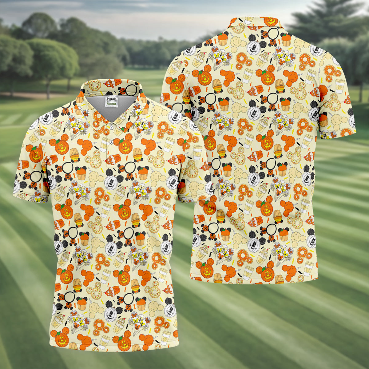 Cute Halloween Mouse Pumpkin Polo Shirts For Men, Sweet Spooky Golf Tops For Men, Halloween Golf Shirt