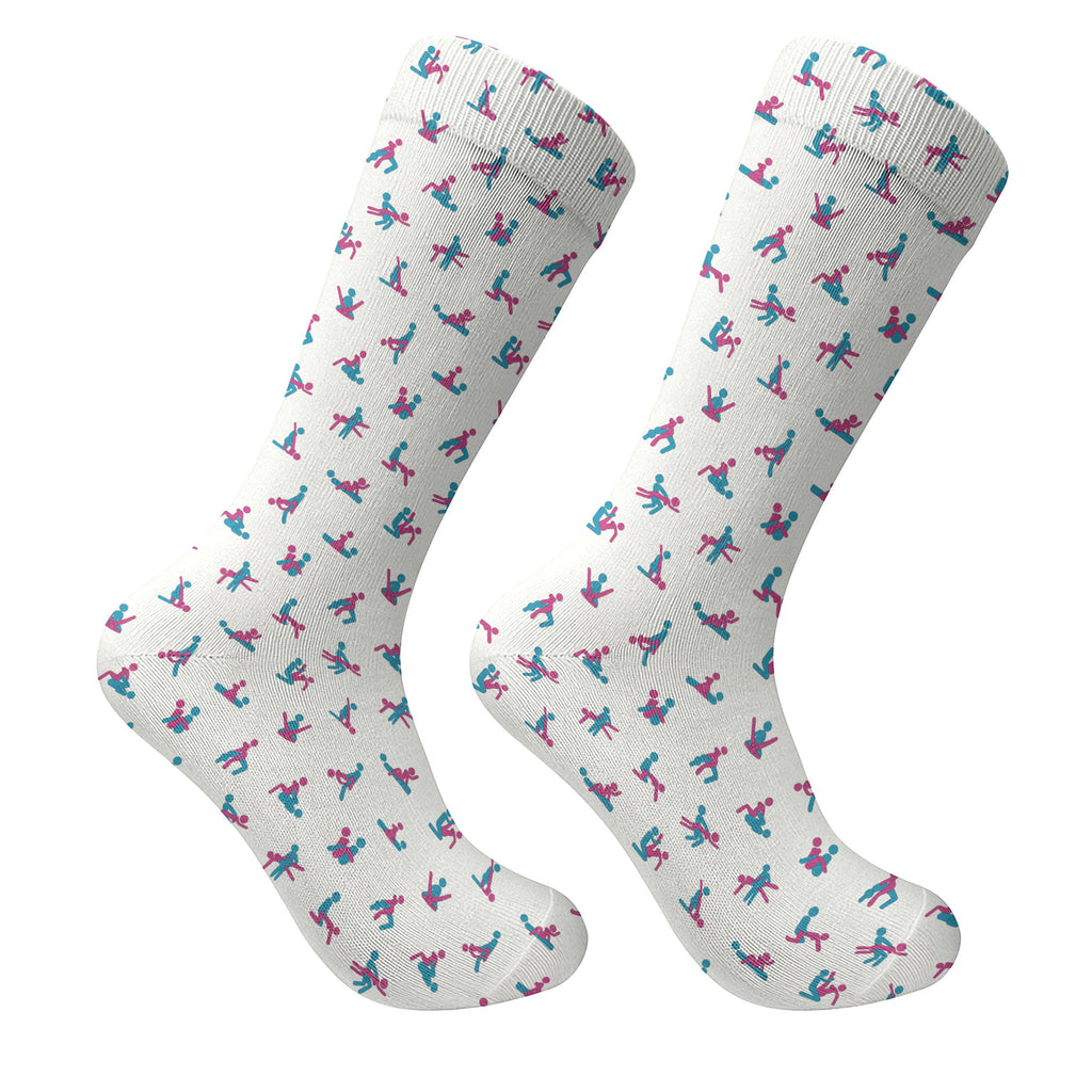 Blue And Pink Naughty Stick People White Golf Socks, Funny Golf Socks, Golf Accessory