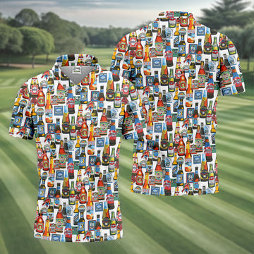 Beer Bottle Labels White Golf Shirt, Men's Funny Golf Shirts, Golf Tops For Men, Golf Shirts For Men