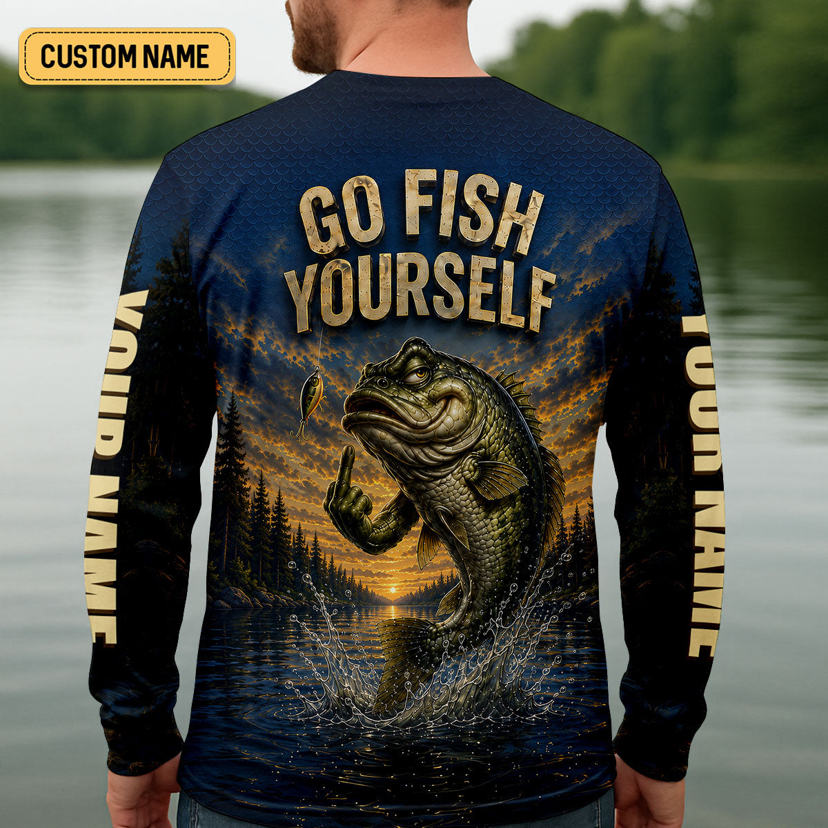 Go Fish Yourself Funny Bass Fishing UPF Shirt, Fishing Shirts For Men, Fishing Apparel