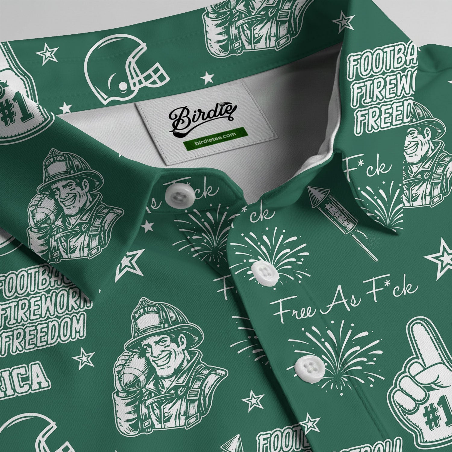 Firefighter Green And White Sport Polo, American Football League Gift Ideas For Football Fans