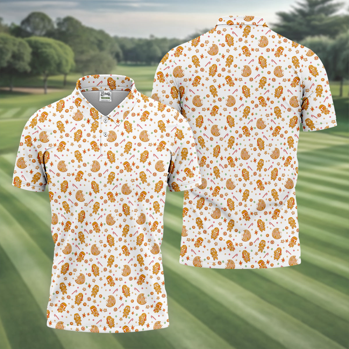 Funny Gingerbread Villain Character Christmas Golf Shirt, White Golf Polo, Fun Golf Shirts For Men