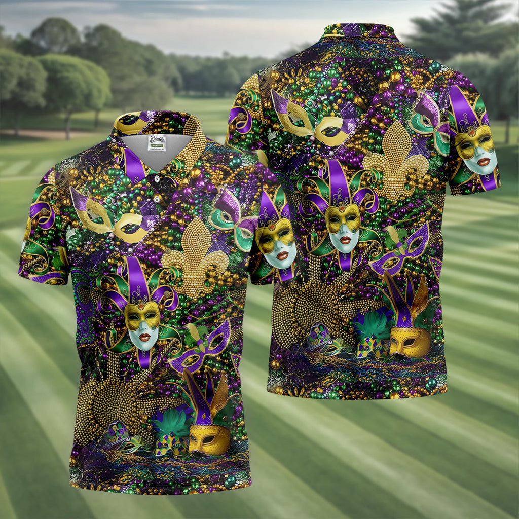 Holiday Mardi Gras Green Purple Gold Golf Tops For Men, Polo Shirts For Men, Golf Gift For Men