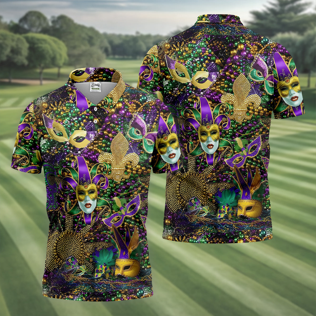 Holiday Mardi Gras Green Purple Gold Golf Tops For Men, Polo Shirts For Men, Golf Gift For Men