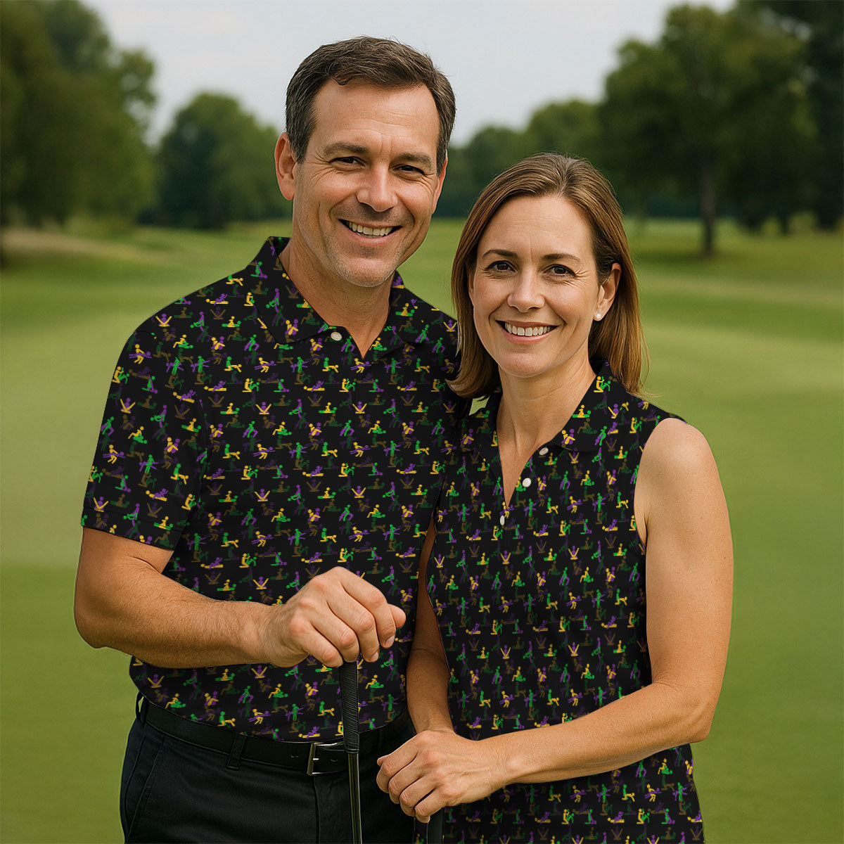 Naughty Position Stick Figure Couple Mardi Gras Black Golf Shirt, Polo Shirts For Men, Golf Shirts For Men
