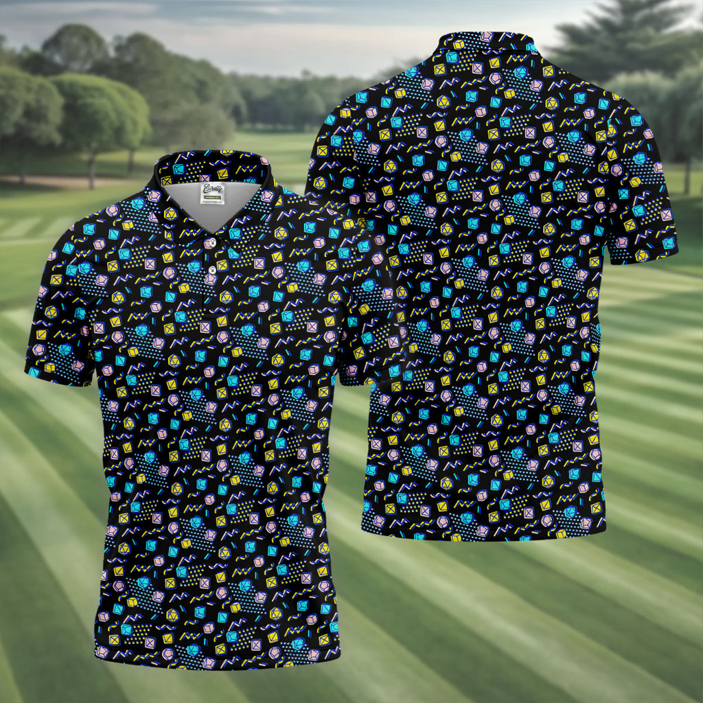 90s Dice Memphis Style Black Golf Shirt, Cute Golf Shirt, Polo Shirts For Men, Golf Shirts For Men