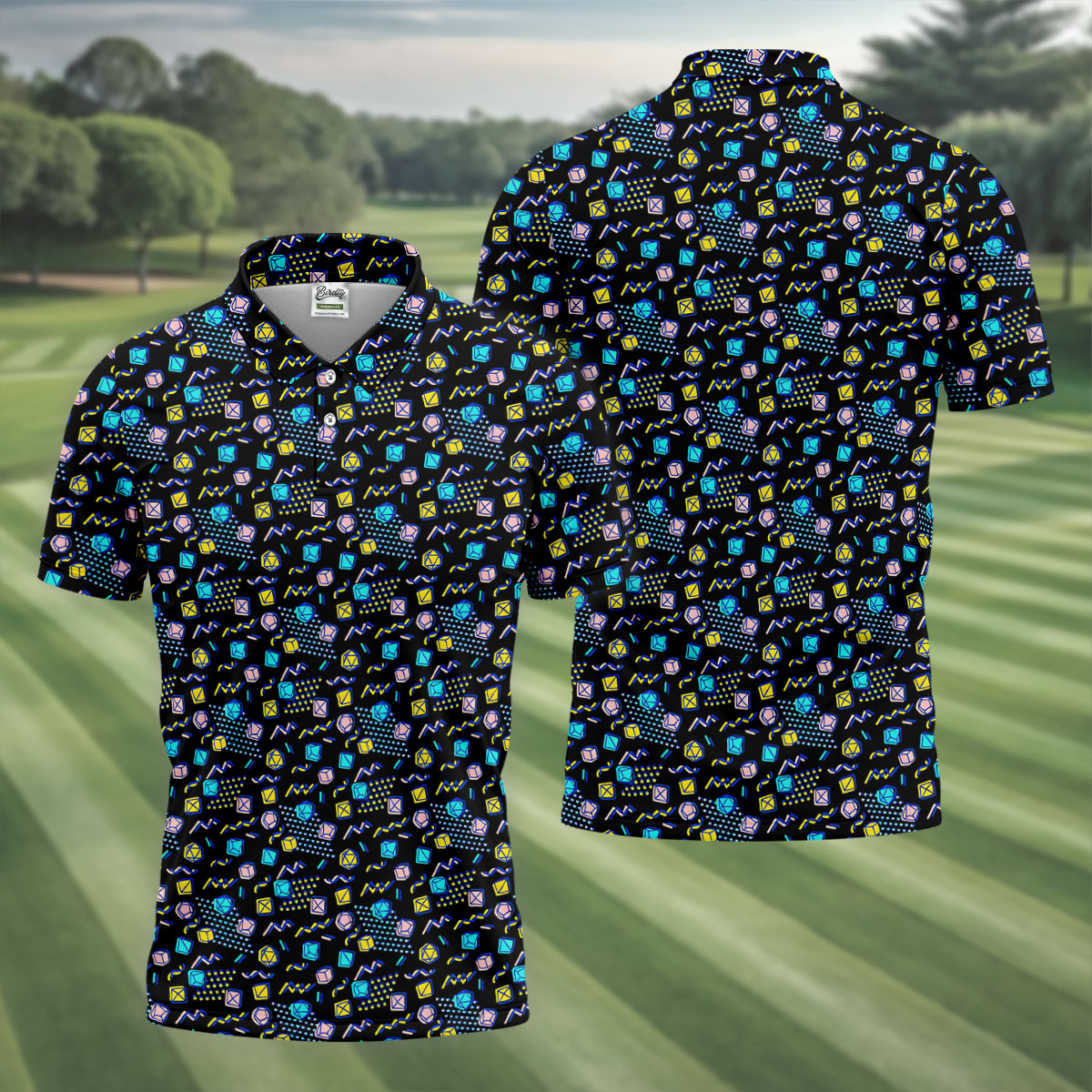 90s Dice Memphis Style Black Golf Shirt, Cute Golf Shirt, Polo Shirts For Men, Golf Shirts For Men