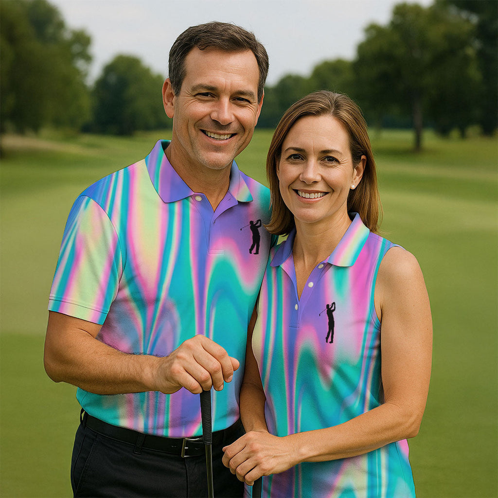 Shimmering Gradient Pattern Golf Shirts For Men, Polo Shirts For Men, Golfing Apparel