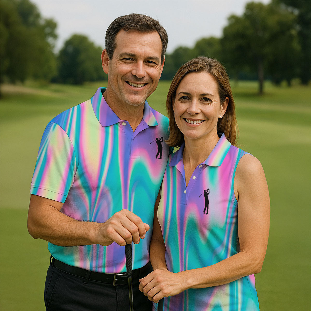 Shimmering Gradient Pattern Golf Shirts For Men, Polo Shirts For Men, Golfing Apparel