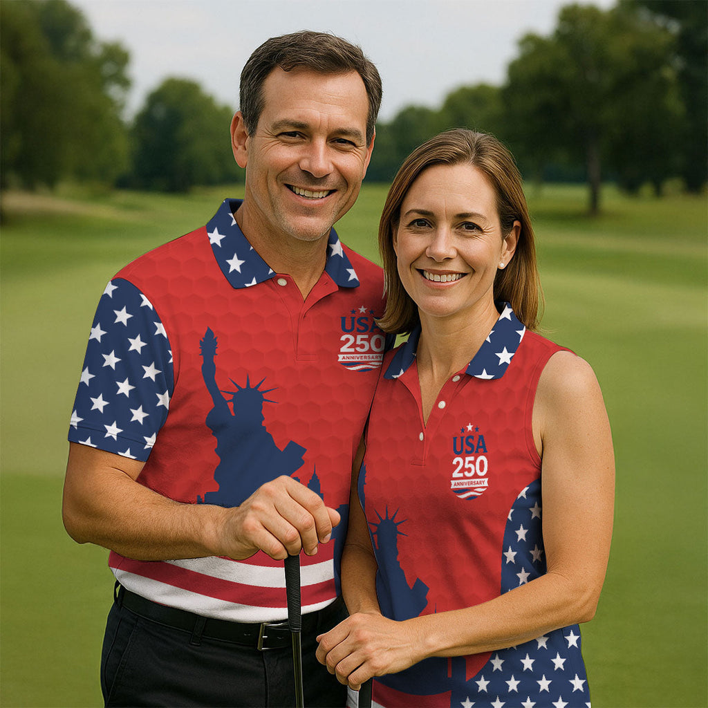 USA 250 Anniversary Statue Of Liberty Red Golf Shirt, Patriotic Golf Shirt, 4th Of July Golf Shirts For Men