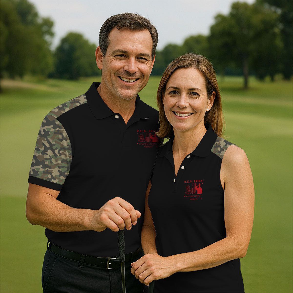 RED Friday Camo Black Patriotic 4th Of July Golf Shirt, 250th Anniversary Golf Shirts For Men