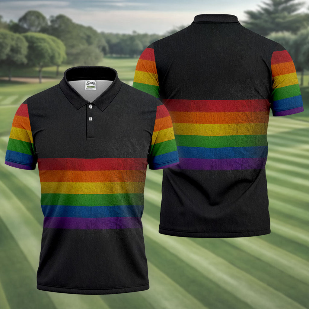 Pride Rainbow Flag Retro Golf Shirt, LGBTQ Month Polo Shirts For Men, Golf Shirts For Men