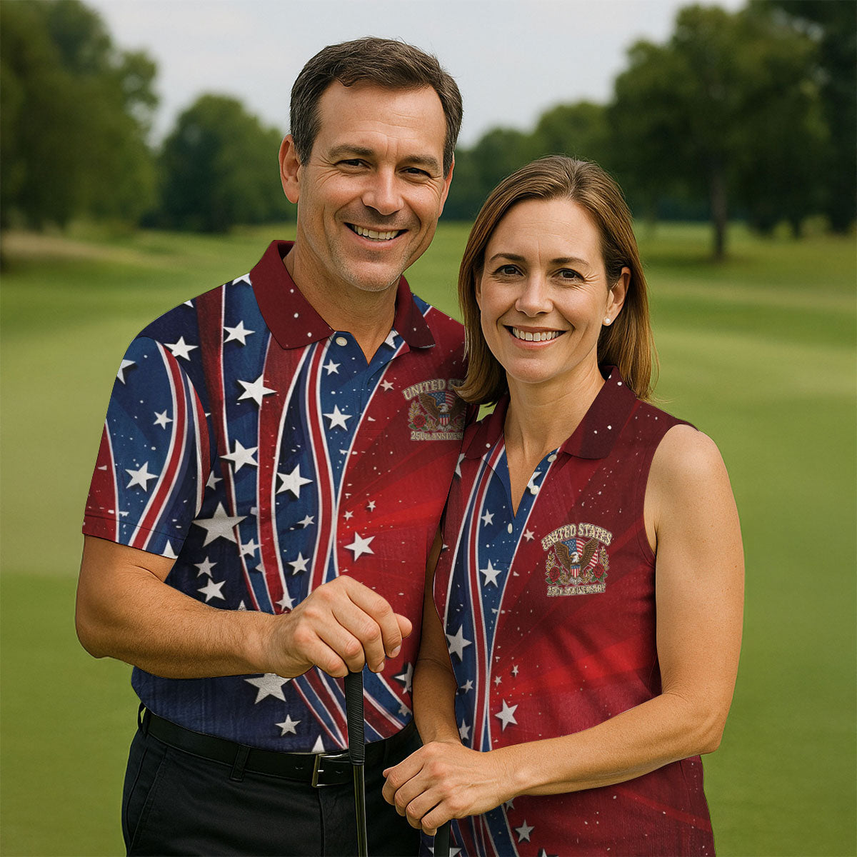 US 250th Anniversary Red White Navy Stars And Stripes Patriotic Golf Shirt, 4th Of July Golf Shirts For Men