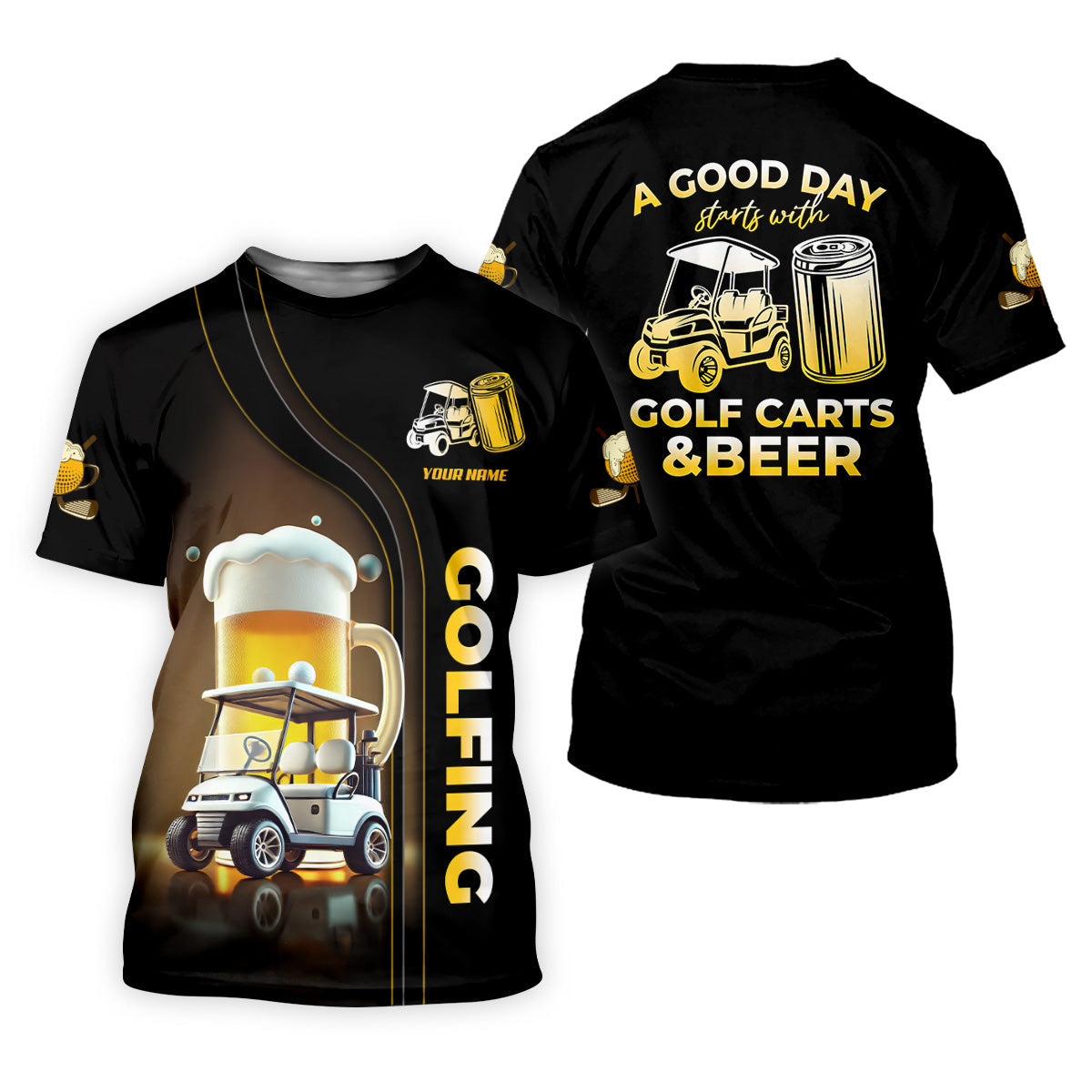 A Good Day Starts With Golf Carts And Beer Custom Men's Golf Polo ShirtFunny Golf Shirt, Dad Golf Gift