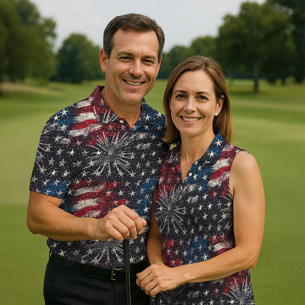 Patriotic American Flag Distressed Color 4th Of July Golf Shirts For Men, 250th Anniversary Polo Shirts For Men