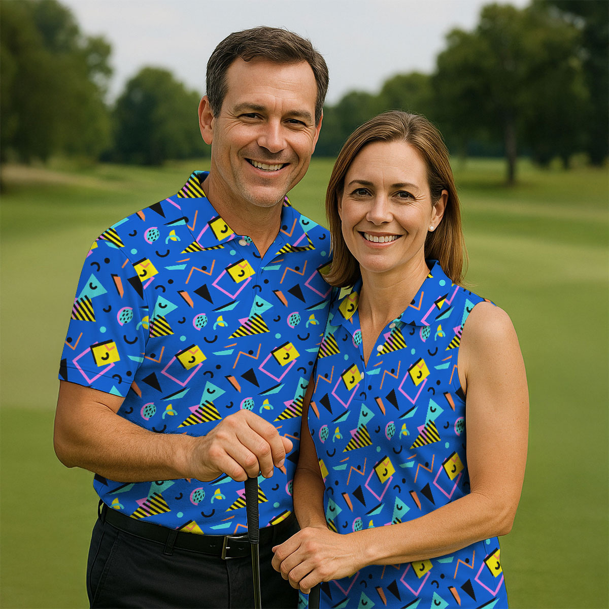 Playful Geometric Memphis Style Golf Tops For Men, Polo Shirts For Men, Golf Shirts For Men