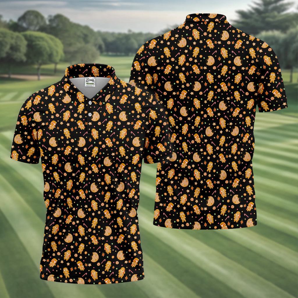 Funny Gingerbread Galaxy Character Golf Tops For Men, Christmas Golf Shirt, Polo Shirts For Men