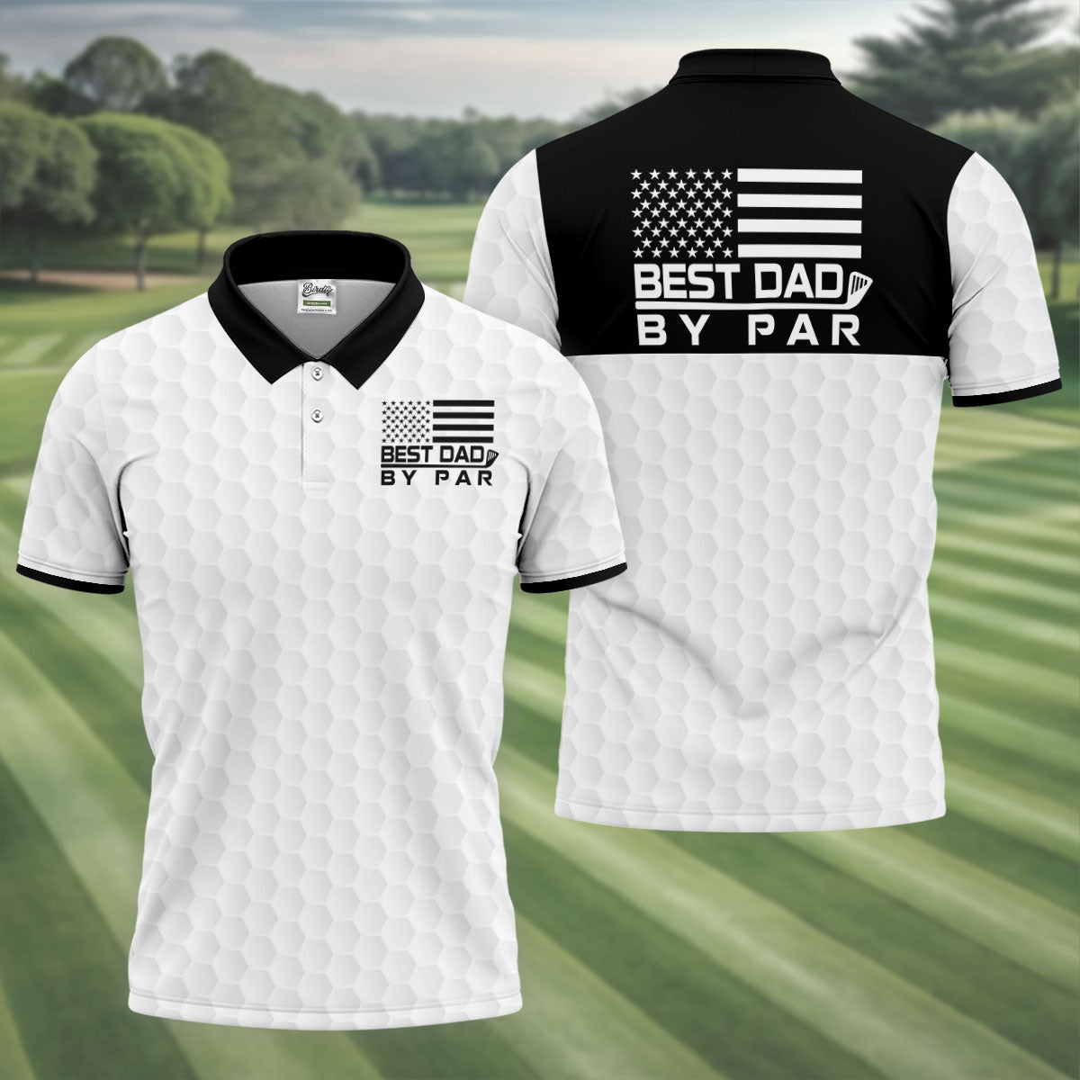 Best Dad By Par Golf Ball Pattern US Flag Print Father's Day Golf Shirt, Golf Gift For Dad