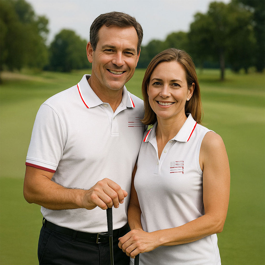 Golf Clubs US Flag Logo 250 Years White Golf Shirt, Patriotic 4th Of July Golf Shirts For Men