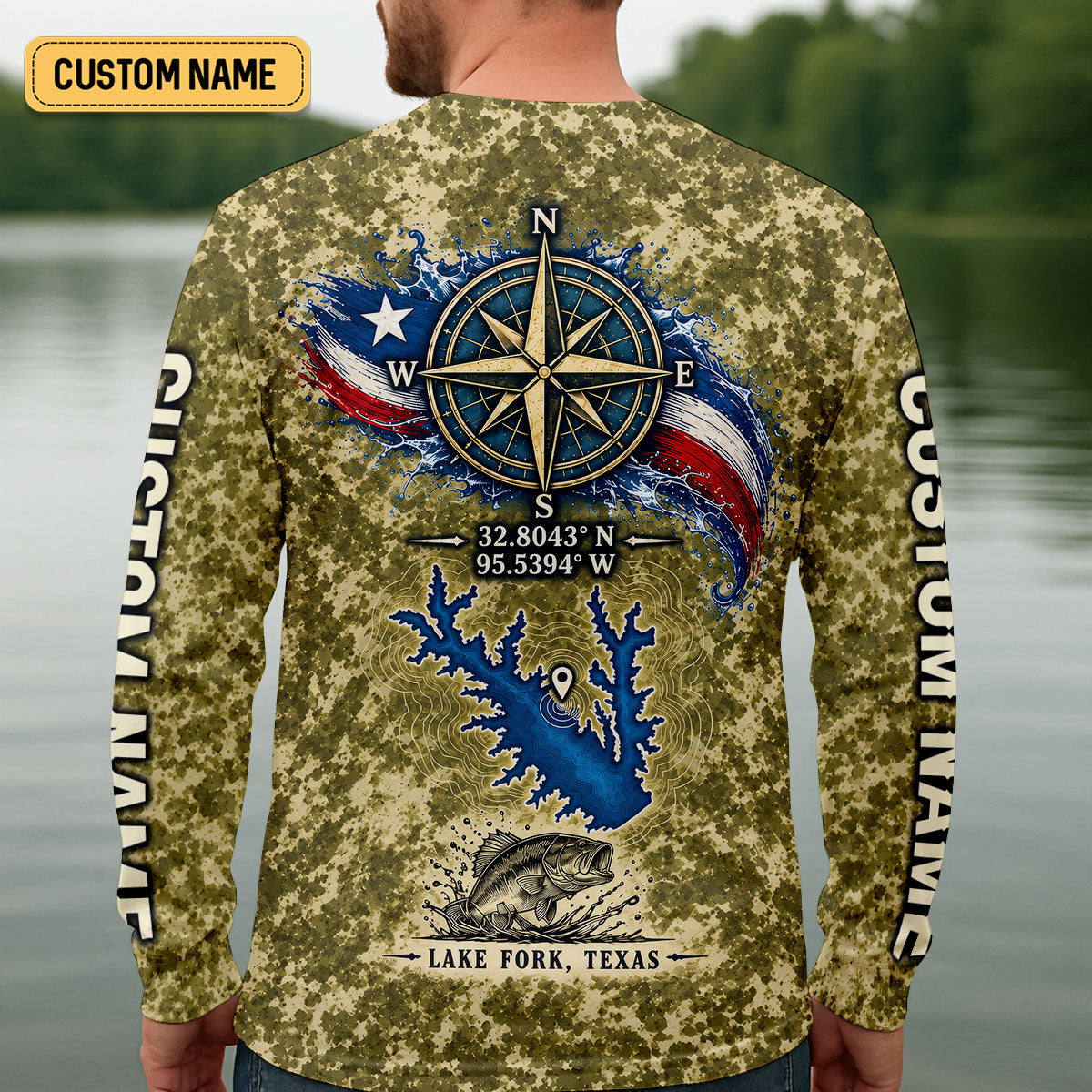 Custom Lake Fork Camo Bass UPF Shirt, Bass Fishing Shirt, Fishing Apparel For Men