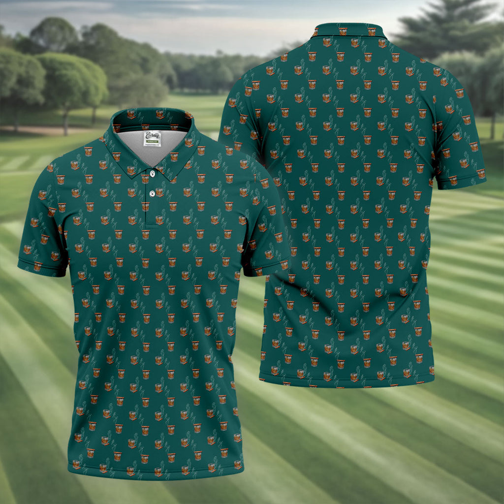 Smoke Whiskey Green Golf Shirt, Golf Whiskey Polo Shirts For Men, Golf Shirts For Men