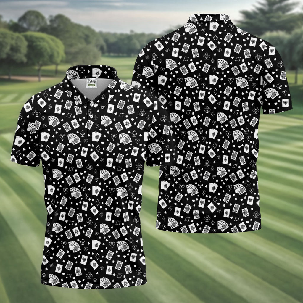Casino Cards Black Golf Shirt, Golf Tops For Men, Men's Funny Golf Shirts, Golf Shirts For Men