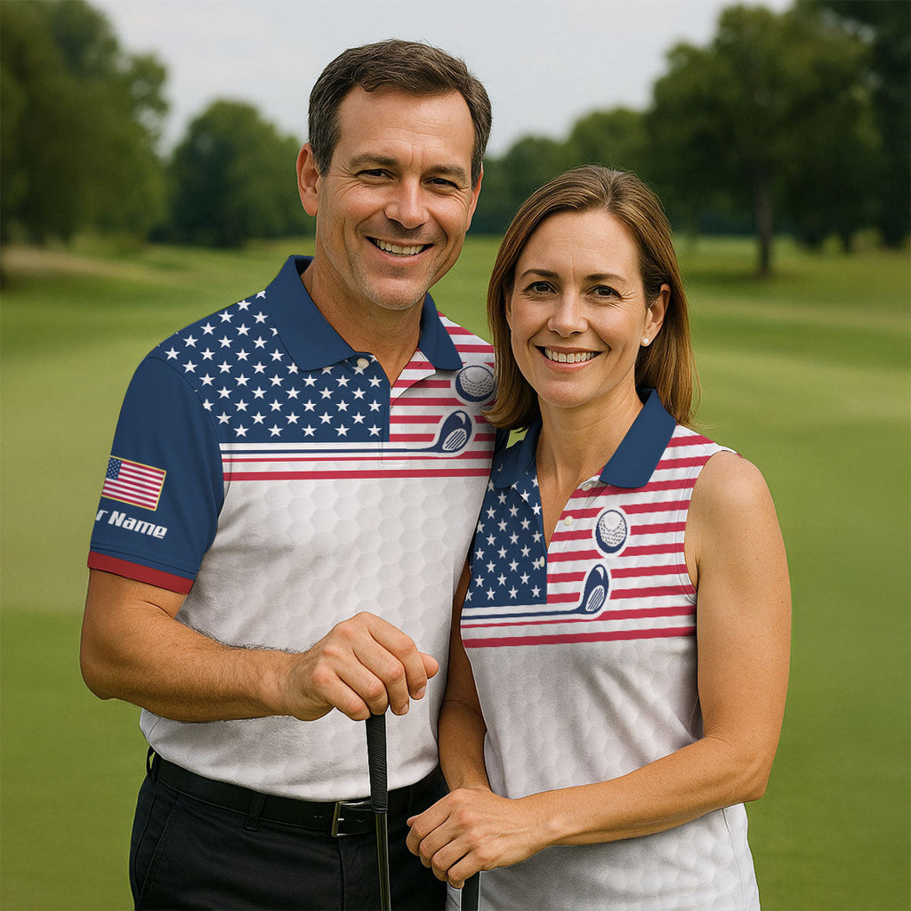 Patriot American Flag Golf Club Golf Ball Pattern 250th Anniversary Patriotic Golf Shirt, Golf Tops For Men
