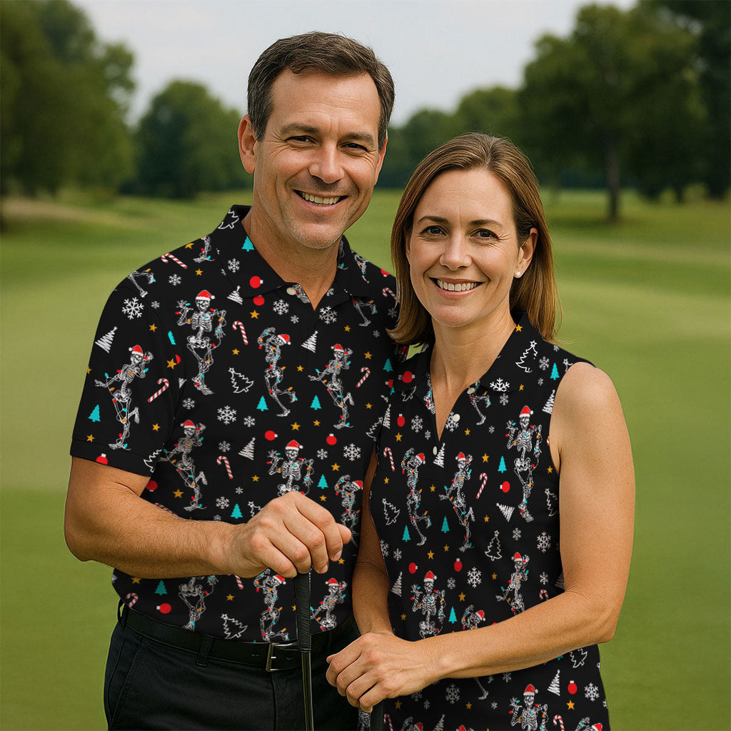 Skeleton Christmas Fun Golf Shirts For Men, Christmas Golf Shirt, Polo Shirts For Men, Cool Golf Gift