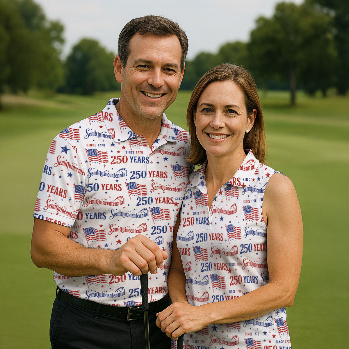 Semiquincentennial 250 Years Distressed American Flag Golf Shirt, Patriotic 4th Of July Golf Shirts For Men