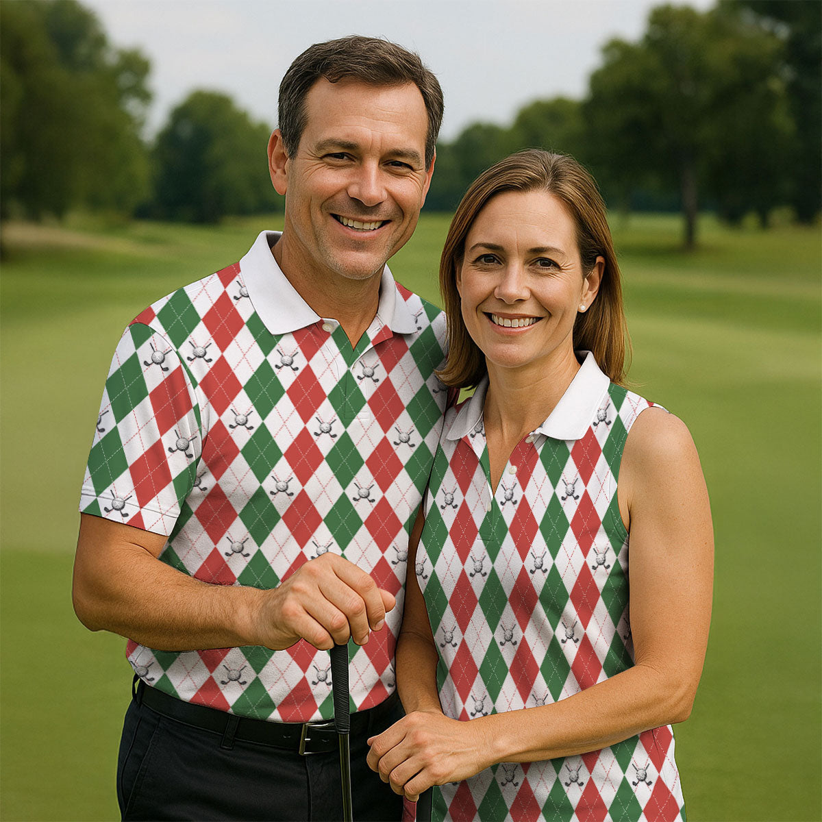 Christmas Plaid Argyle Pattern Golf Polo Shirt, Christmas Golf Gift, Polo Shirts For Men, Golfing Apparel