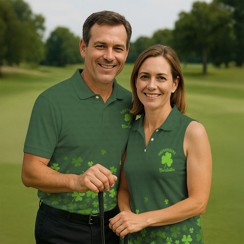 Shenanigans Coordinator Golf Ball Pattern St Patrick Day Green Golf Shirt, Golf Tops For Men, Golf Shirts For Men