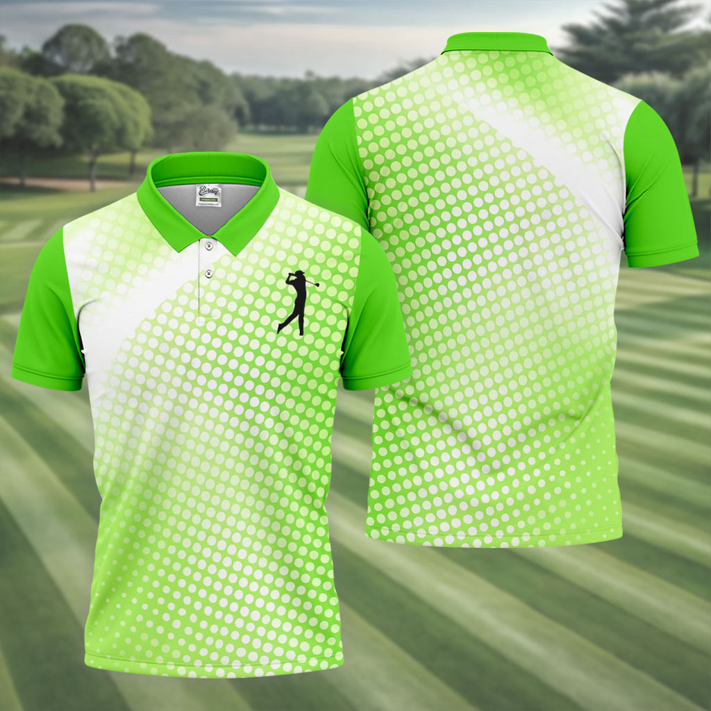 Green White Gradient Polka Dot Golf Shirt, Polo Shirts For Men, Golf Shirts For Men
